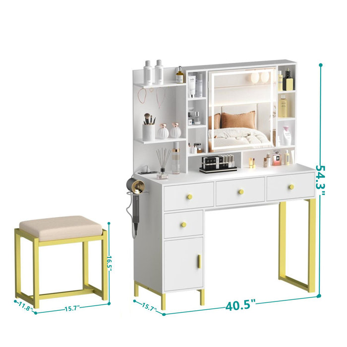 Mercer41 Makeup Vanity with Lights Large Storage Capacity & Openable
